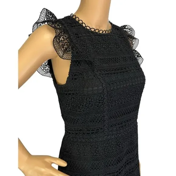 J. Crew Cap Sleeve Ruffle Dress in Mixed Lace Black Size 2 - Picture 13 of 16